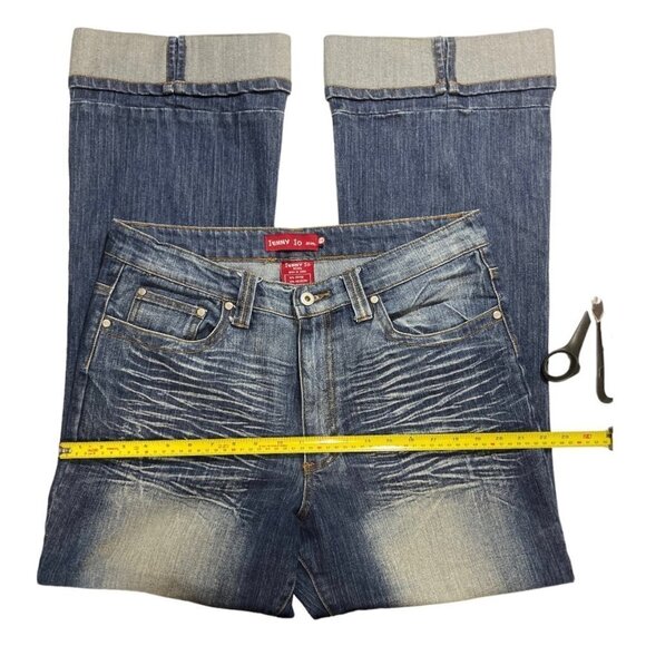 JENNY JO Dark Distressed Jeans Women's 17/18 Hirise Cuffs Whitewash Whiskering - Picture 13 of 16